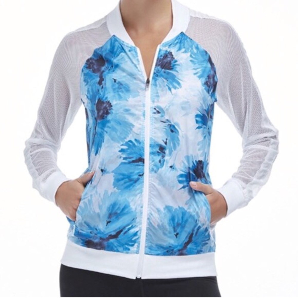 Fabletics Floral Blue Windbreaker Jacket.